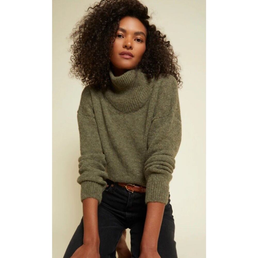 Nation LTD Merrill Baby Alpaca Wool Sweater •S• Funnel Neck Green FairyCore Peru